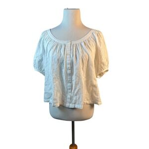 Universal Thread Embroidered Floral Button Front Top Short Sleeve White‎ S